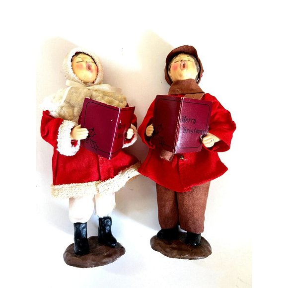 Unbranded Holiday Set Of 2 Paper Mache Christmas Carolers Boy Girl